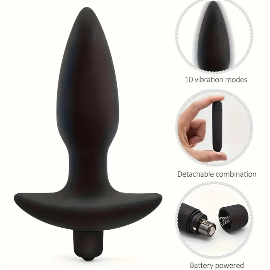 Plug Anal Vibrador Negro con 10 Modos de Vibración